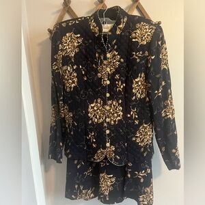 Vintage petite quilted jacket and shirt set size 8 petite Grannycore black gold